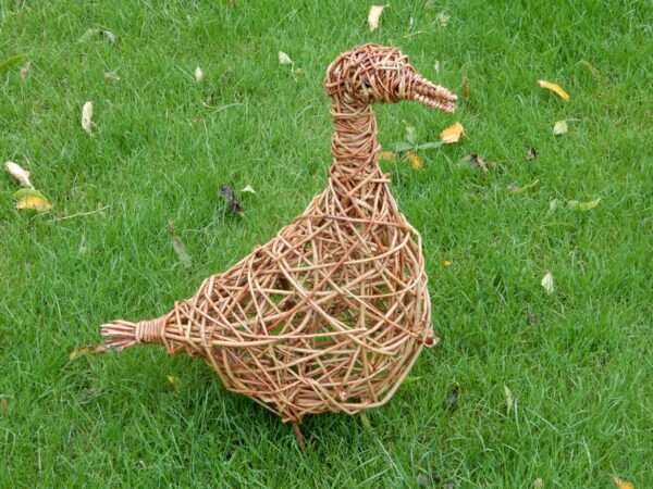 Goose 6 scaled 1 <p style="text-align: left" align="center">Willow goose.</p> <span style="font-weight: 400">Each of our products are handcrafted individual sculptures, which results in unique pieces, with slight differences between them.</span> <span style="font-weight: 400">Our sculptures are made to order and typically take between 2 - 4 weeks to complete. During busy periods, this may take longer, we will advise you by email if this is likely to be the case.</span> <span style="font-weight: 400">Available in three options:</span> <ul> <li><span style="font-weight: 400">Large goose, approximate height 108 cm, 42 inches</span></li> <li>Small goose standing upright<span style="font-weight: 400">, approximate height 80 cm, 31 inches</span></li> <li>Small goose with open beak<span style="font-weight: 400">, approximate height 60 cm, 24 inches</span></li> </ul> <strong>Price includes delivery to the United Kingdom.</strong>