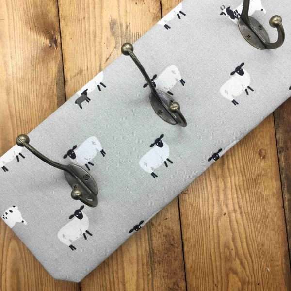 IMG 7032 scaled Wall mounted coat hook in fun sheep fabric!  Price includes postage and packing.