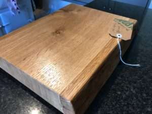 IMG 2787 Hardwood chopping board approx 30-40cm wide x 20-25cm deep x 3-6cm thick. Natural waney edge. Oak/elm/ash/beech/cherry