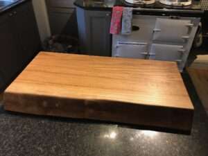 IMG 4142 Hardwood chopping board approx 70-85cm x 40-50cm x 8-10cm . Natural waney edge. Oak/elm/ash/beech/cherry
