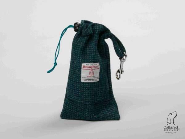 Collared Creatures Teal With a Touch Of Blue Harris Tweed Treat Bag With Built-In Poop Bag Dispenser