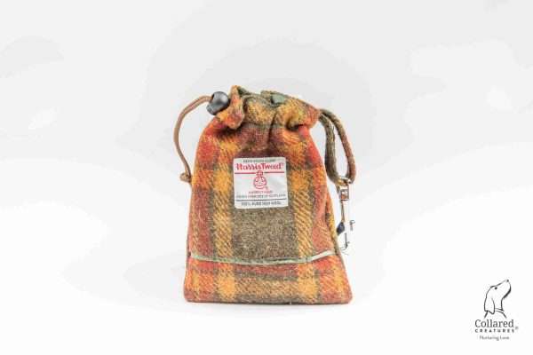 Collared Creatures Autumnal Check Harris Tweed Treat Bag With Built-In Poop Bag Dispenser