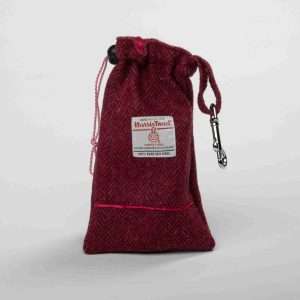 Collared Creatures Raspberry & Coral Herringbone Harris Tweed Treat Bag With Built-In Poop Bag Dispenser