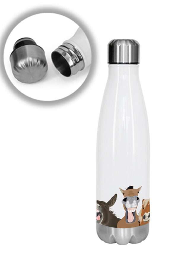 billy bottle horse 1 These fun and unique designs from Teresa Lewis Art are now available on the “Billy Bottles”. Stainless steel, suitable for hot and cold drinks, these are perfect for work, shows, outdoor activities, or anywhere else. Available in three designs, Equestrian, Farm animals and the latest dog design. P & P included for the UK (International shipping extra).