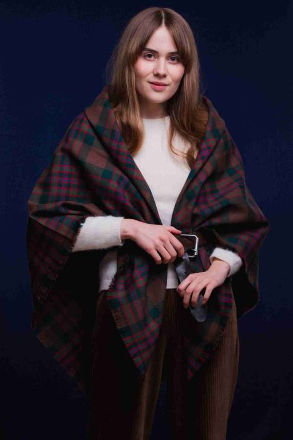 LoullyMakes Studio 4 41 scaled Classic square shawl in our own exclusive John Muir way mediumweight 13oz 100% wool tartan. This generously large shawl measures approx 145cm square and can be worn so many ways ,offering inherent insulating warmth without bulkiness- drape it , wrap it , tie it, belt it , pin it - the styling possibilities are endless. Always a comfortable accessory.