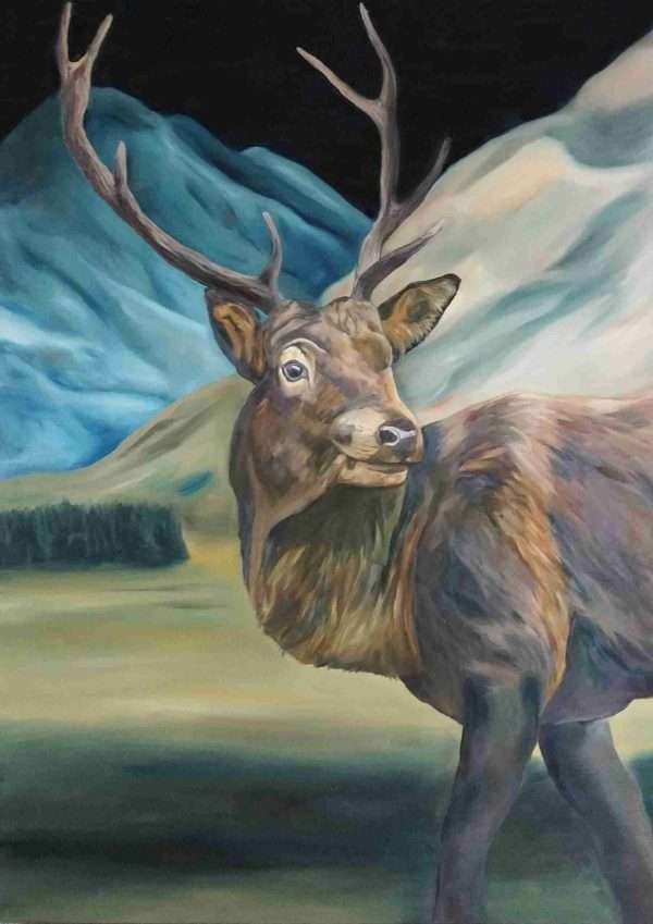 Monarch of glenn EtiveA2deepwhite scaled Good quality canvas print of a deer painting, stretched on a deep canvas frame, The edges of the canvas are white. Free postage in the UK.