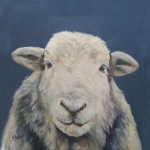 What to you think cushion Good quality canvas print of a Herdwick sheep painting, stretched on a deep canvas frame, The edges of the canvas are white. Free postage in the UK.