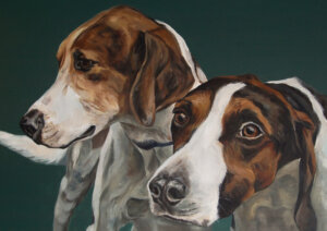 hounds1deepwhiteA1 Good quality canvas print of a hound painting, stretched on a deep canvas frame, The edges of the canvas are white. Free postage in the UK.