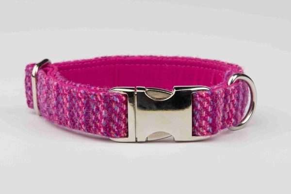 Collared Creatures Pink Koana Harris Tweed Luxury Dog Collar