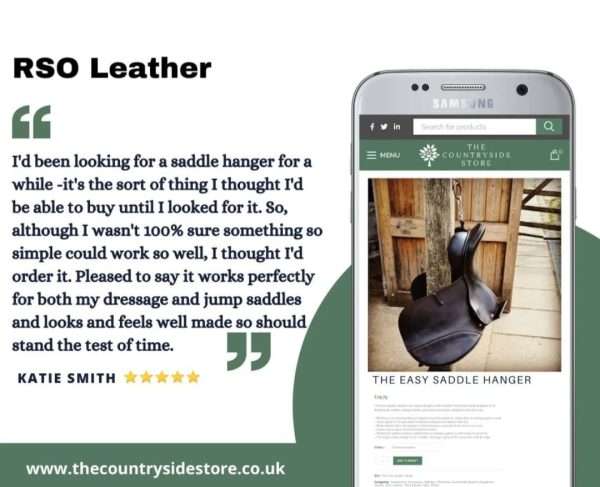 Screenshot 20230401 154139 Instagram The magic of The Easy Saddle Hanger is that it is an original design by RSO Leather. Its handmade and handstitched using British bridle leather, making it both a practical and durable addition to your tack box. Its super handy when you need to tack up your horse when you're out and about on your own. <div class="o9v6fnle cxmmr5t8 oygrvhab hcukyx3x c1et5uql ii04i59q"> <ul> <li>- Perfect to use whilst tacking up instead of putting saddle on stable door or leaning against a wall.</li> </ul> </div> <div class="o9v6fnle cxmmr5t8 oygrvhab hcukyx3x c1et5uql ii04i59q"> <ul> <li>- Saves space in the tack room or narrow walkways as it doesn't stick out.</li> </ul> </div> <div class="o9v6fnle cxmmr5t8 oygrvhab hcukyx3x c1et5uql ii04i59q"> <ul> <li>- Really handy when competing or clinics/lessons, especially if you are on your own.</li> </ul> </div> <div class="o9v6fnle cxmmr5t8 oygrvhab hcukyx3x c1et5uql ii04i59q"> <ul> <li>- It takes up no space at all in horsebox or trailer.</li> </ul> </div> <div class="o9v6fnle cxmmr5t8 oygrvhab hcukyx3x c1et5uql ii04i59q"> <ul> <li>- Perfect for saddle stockists/saddle fitters to display saddles in tack shops or at events.</li> </ul> </div> <div class="o9v6fnle cxmmr5t8 oygrvhab hcukyx3x c1et5uql ii04i59q"> <ul> <li>- The strap is long enough for 18" saddles, dressage, jump or GP, easily clips onto tie rings.</li> </ul> For the full range of all the gorgeous hand made leather gifts, please check out the RSO Leather website at www.rsoleather.com </div>