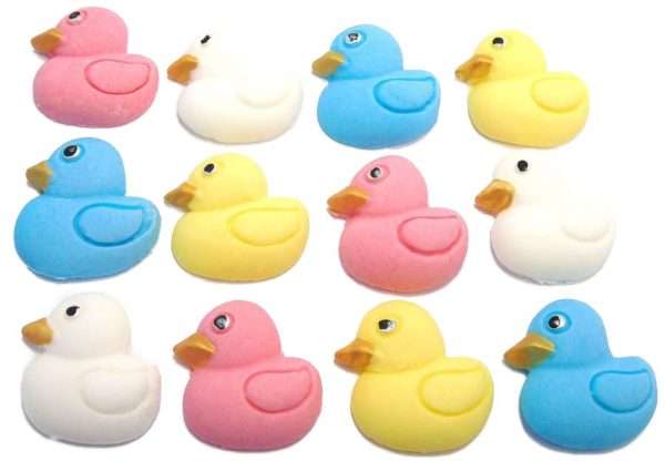 12 BABY DUCKS MIXEDjpeg These cute baby ducks are ideal for your cupcakes or cake decorations, they are great for a baby shower, birthday and Christening and available in an assortment of colours. 12 baby-coloured duck decorations Approx Size: 25mm high - 25 mm wide