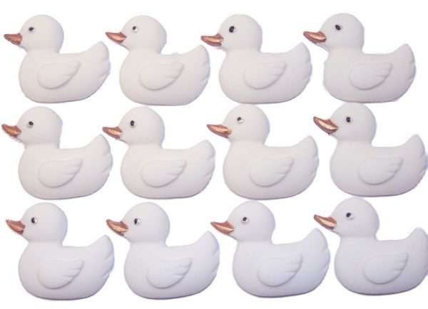 12 BDM Whitejpeg These medium sized baby ducks make great cupcake toppers or cake decorations for a baby Shower or 1st birthday celebration. Available in blue, pink, yellow and white with mixed sets as well We have several sizes of ducks to choose from. Approx Size: 33 mm high - 35 mm wide