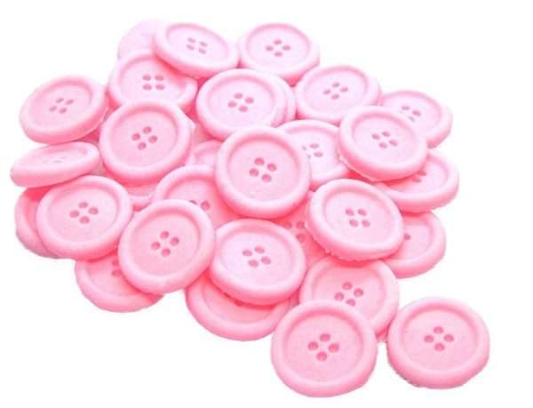 3020Pink20Buttons Jpeg Are you wanting to button up your cupcakes? Then these 30 edible button cupcake toppers, cake decorations would do the trick. These are Idea for baby shower and birthdays as well as other celebrations. Available in a range of colours including pink, blue, purple, yellow, white and green. If you would prefer another colour please ask. There are also other sizes in same colours within our other listings. Approx size: 1.4cm x 1.4cm
