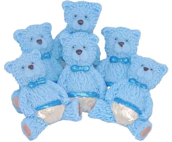 6 Boy blue teddyspng Would you like some adorable teddies to place on top of your cupcakes or as cake toppers? Then these boy or girl teddies are ideal. Available in brown, grey or blue and pink 6 baby teddies for a baby boy or girls Great choice for baby shower or birthday cake toppers and all available in a selection of colours. Approx Size: 4cm- 3.5 cm