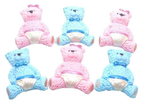 620Blue20Pink20Teddysjpeg Would you like some adorable teddies to place on top of your cupcakes or as cake toppers? Then these boy or girl teddies are ideal. Available in brown, grey or blue and pink 6 baby teddies for a baby boy or girls Great choice for baby shower or birthday cake toppers and all available in a selection of colours. Approx Size: 4cm- 3.5 cm