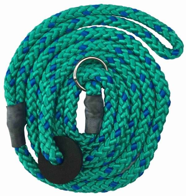 Gundog Slip Lead 1.2m Green.Blue Fleck scaled <strong>Gundog Slip Lead and Country Classic Slip Lead's, now available in 1.2m</strong> Colours Available - Red/yellow fleck, Emerald Green/blue fleck, and blue with red fleck 1.2m in length 8mm thick Finished with rubber fittings Looped Handle Rubber Stop for slip Designed and made by Sporting Saint.