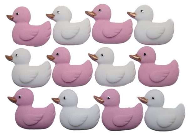 Inked12 BDM Pink WhiteJpeg LI These medium sized baby ducks make great cupcake toppers or cake decorations for a baby Shower or 1st birthday celebration. Available in blue, pink, yellow and white with mixed sets as well We have several sizes of ducks to choose from. Approx Size: 33 mm high - 35 mm wide