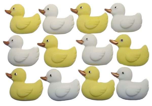 Inked12 BDM Yellow WhiteJpeg LI These medium sized baby ducks make great cupcake toppers or cake decorations for a baby Shower or 1st birthday celebration. Available in blue, pink, yellow and white with mixed sets as well We have several sizes of ducks to choose from. Approx Size: 33 mm high - 35 mm wide