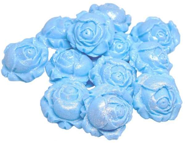 Inked12 Blue Rosebudsjpeg LI These lightly glittered edible rose buds are a great way to add a bit of bling to your cupcakes and cakes. Either add as a single rosebud to cupcakes or as a group on cakes Approx Size: 2.5 cm