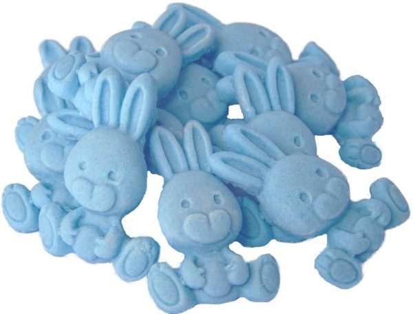 Inked12 Blue rabbits1jpeg LI If you are looking for something for your Easter bakes? Then these cute, edible-coloured rabbits are ideal. They are also an exceedingly popular choice for decorating baby showers Cupcake Toppers. 12 Cute Edible Baby Rabbits, Available in a choice of colours and colour mixes Approx Size: 3.5cm Tall