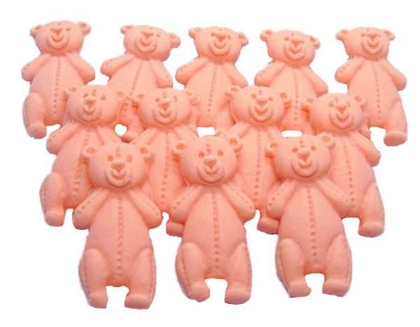 Inked12 Peach LT Teddysjpeg LI These edible Teddies come in a variety of colours and in a separate listing are also packed in mixed colours. Extremely popular for baby showers and birthdays for the very young. Available in a choice of colours: blue, pink, yellow, white, brown, peach and purple We have another listing for mixed colours of these lovely teddys. Approx Size 5.5 cm/ 3.5 cm