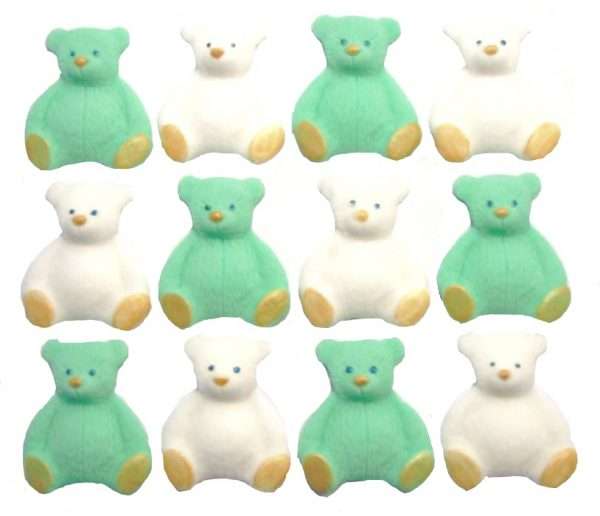 Inked12 n green white teddies1 LI Here we have a lovely selection of coloured teddies to choose from that are easy to apply and will go down a treat with everyone. Great for a Baby shower, birthday or even a christening Approx Size: 4 cm - 3 cm Also available in single colours