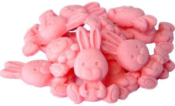 Inked12 pink rabbitsjpeg LI If you are looking for something for your Easter bakes? Then these cute, edible-coloured rabbits are ideal. They are also an exceedingly popular choice for decorating baby showers Cupcake Toppers. 12 Cute Edible Baby Rabbits, Available in a choice of colours and colour mixes Approx Size: 3.5cm Tall