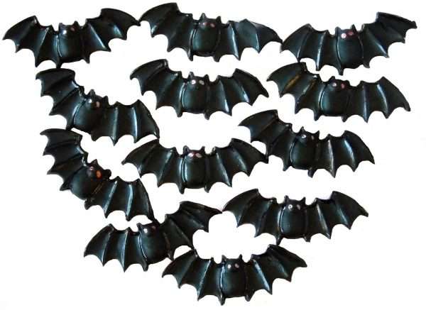 Inked1220Bats LI These popular bats are edible and suitable for all your Halloween and Harry Potter cupcake toppers or as cake decorations Halloween Trick or Treat Cupcake Decorations Edible Bats 12 Smaller Bats cupcake cake or cupcake topper decorations, Ideal decorations also for a birthday cake decoration, Party decorations to make one smile <strong>Approx Size:</strong> 1.9 cm by 5 cm  Small bats