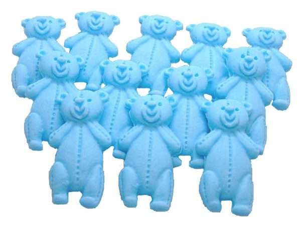 Inked1220Blue20LT20Teddysjpeg LI These edible Teddies come in a variety of colours and in a separate listing are also packed in mixed colours. Extremely popular for baby showers and birthdays for the very young. Available in a choice of colours: blue, pink, yellow, white, brown, peach and purple We have another listing for mixed colours of these lovely teddys. Approx Size 5.5 cm/ 3.5 cm