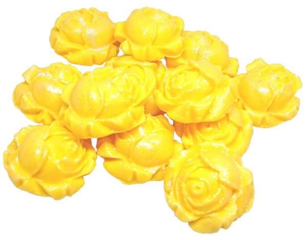 Inked1220yellow20rosebudsjpeg LI These lightly glittered edible rose buds are a great way to add a bit of bling to your cupcakes and cakes. Either add as a single rosebud to cupcakes or as a group on cakes Approx Size: 2.5 cm