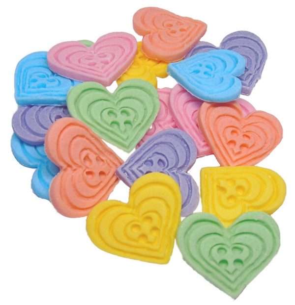 If you’re looking for colourful edible heart shaped buttons to decorate your cupcakes and cakes then these are ideal for all your special occasions. Offering a choice of many single and mixed colours that are sure to please. Note: we also have square shaped buttons in same colours for those who would like to have a mix of each. 18 Heart Shaped Buttons Approx Size: 20mm high - 20mm wide