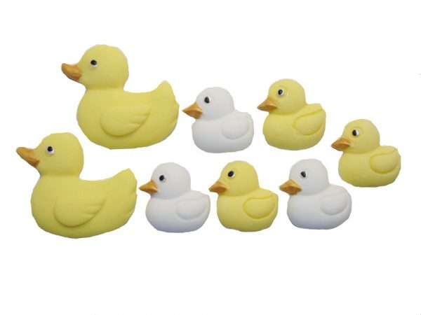 Inked220large20yellow20320y20320w20ducks LI These baby shower cupcake and cake decorations of 2 large ducks and 6 baby Ducks are available in either White or Yellow which will look great on any on Baby Shower Christening or Birthday Cake and cupcakes. Approx Size: Large 36mm-36mm and Small 25mm-25mm