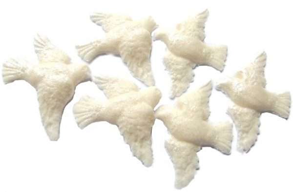 Inked6 Ivory dovesjpeg LI These doves not only look great on a Christening cake but also on Wedding and Christening cakes. Fully edible and glittered to give that extra shine. They are available in a range of colours and you do have the options to make your own choice by simply adding a request at check out. 6 - 3 Pairs Edible Doves Christening Wedding Cupcake Cake Toppers ·Approx Size 5cm wide- 3.5 cm high