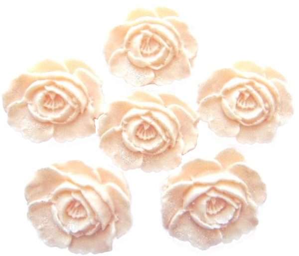 Inked6 Large N ivory Rosesjpeg LI We have here edible roses that you can use to decorate your cakes and cupcakes with. All are edible and glittered to add that extra sparkle. We have a large selection of colours for you to choose from that will be sure to please all your guests. These are ideal for any occasion and celebration bakes. Approx Size: 4 cm wide