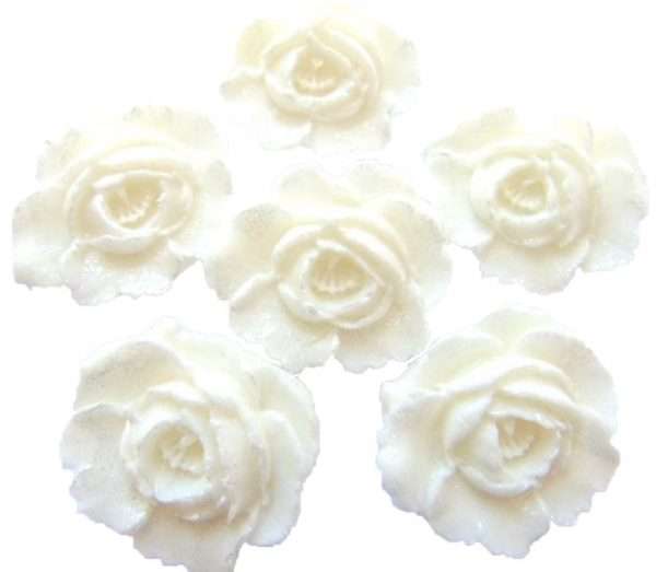 Inked6 Large N white rosesjpeg LI We have here edible roses that you can use to decorate your cakes and cupcakes with. All are edible and glittered to add that extra sparkle. We have a large selection of colours for you to choose from that will be sure to please all your guests. These are ideal for any occasion and celebration bakes. Approx Size: 4 cm wide