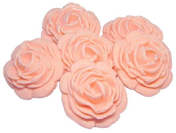 Inked6 Large Peach Rosesjpeg LI These large roses look great on either cupcakes or added to your cake. We have slightly glittered them for an added appeal. As with all our decorations these are fully edible and ideal for all occasions. Other sizes are available within alternative listing. Approx Size 3.5 cm wide