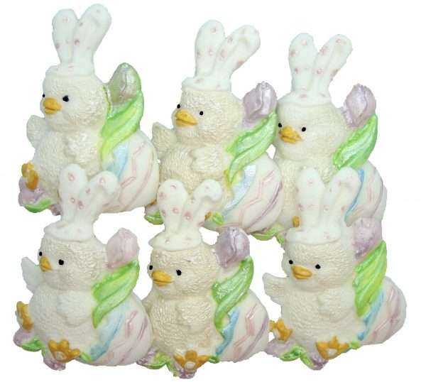 Inked6 White Chicks Eggsjpeg LI Cute Easter cupcake toppers that will be a big hit These cute chicks dressed as Rabbits in fancy dress are the ideal Easter cupcake or cake decorations. 6 baby rabbits cupcake topper decoration, Ideal cupcakes, and cake topper decorations for Easter, Baby Chicks dressed as Rabbits in Easter Eggs - in White, Yellow or a mixture of White and Yellow. Approx Size: 6cm -3cm