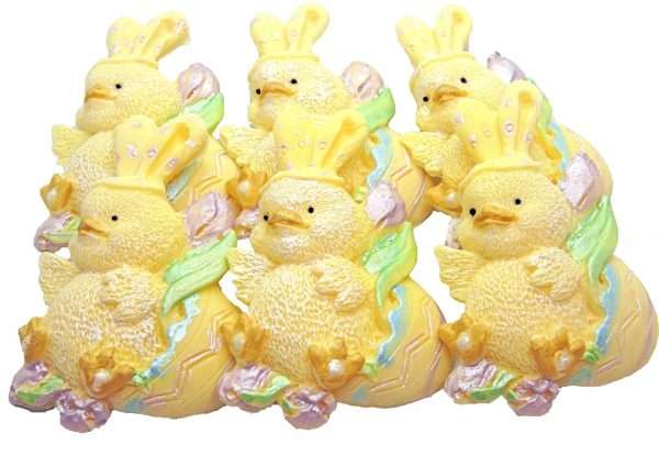 Inked6 Yellow Chicks Eggsjpeg LI Cute Easter cupcake toppers that will be a big hit These cute chicks dressed as Rabbits in fancy dress are the ideal Easter cupcake or cake decorations. 6 baby rabbits cupcake topper decoration, Ideal cupcakes, and cake topper decorations for Easter, Baby Chicks dressed as Rabbits in Easter Eggs - in White, Yellow or a mixture of White and Yellow. Approx Size: 6cm -3cm
