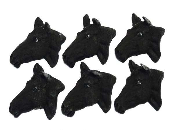 Inked6 black horsesjpeg LI Do you have a member of your family who is a horse lover and about to have a celebration, either a birthday or from a recent event you would like to reward them? These horse heads are sure to be a big hit with everyone. They can be used on cupcakes or to decorate a cake. Available in three colours, brown, grey, and black in sets of 6 · Approx Size: 5cm high -5cm wide