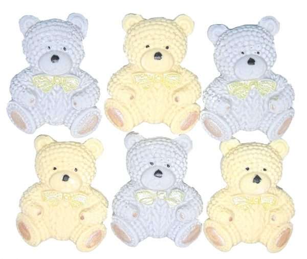 Inked6 grey cream teddysjpeg LI These  cute, knitted effect teddies will look great on your cupcakes and are sure to be a big hit with everyone and will look great on any Baby Shower, Birthday, or christening Cake or cupcakes. Available in either Grey Cream or Brown Approx Size: 4cm-3.5cm