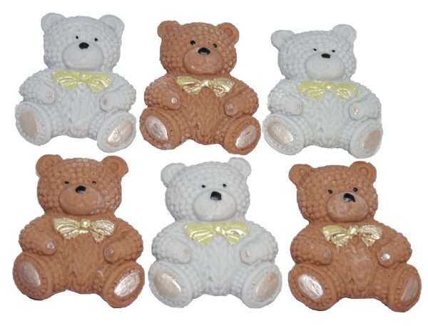 Inked620Grey20brown20Teddysjpeg LI These  cute, knitted effect teddies will look great on your cupcakes and are sure to be a big hit with everyone and will look great on any Baby Shower, Birthday, or christening Cake or cupcakes. Available in either Grey Cream or Brown Approx Size: 4cm-3.5cm