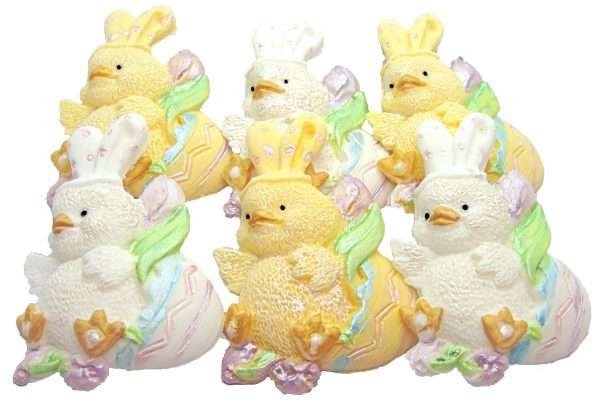 Inked620White20Yellow20Chicks20Eggsjpeg LI Cute Easter cupcake toppers that will be a big hit These cute chicks dressed as Rabbits in fancy dress are the ideal Easter cupcake or cake decorations. 6 baby rabbits cupcake topper decoration, Ideal cupcakes, and cake topper decorations for Easter, Baby Chicks dressed as Rabbits in Easter Eggs - in White, Yellow or a mixture of White and Yellow. Approx Size: 6cm -3cm