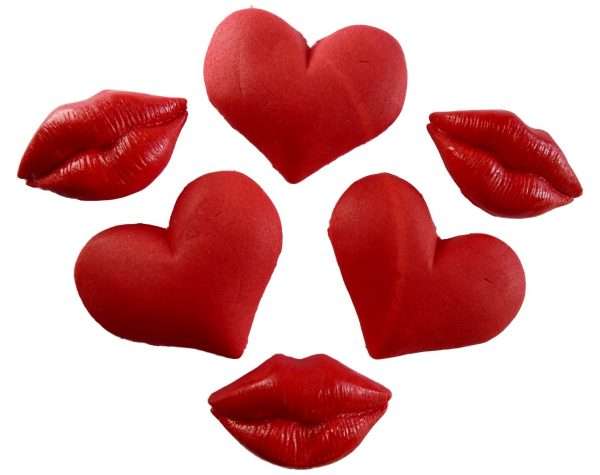 Inked620lips20hearts20mix20 20jpeg LI Are you having a hen party or getting ready for a wedding celebration? Then these edible kisses and hearts are idea for your cupcakes toppers or,  to use as decorations on your cake Large Red Valentine hearts & kisses - ideal for your valentines’ Cupcake Toppers and Cake Decorations 3 Large Hearts Approx Size; 5cm X 5.5cm 3 Kisses Approx Size: 5cm-3cm  