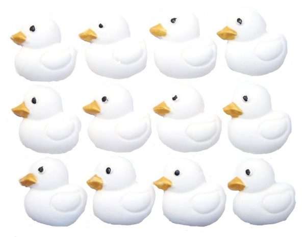 InkedInked12 White baby ducks1 LI These cute baby ducks are ideal for your cupcakes or cake decorations, they are great for a baby shower, birthday and Christening and available in an assortment of colours. 12 baby-coloured duck decorations Approx Size: 25mm high - 25 mm wide