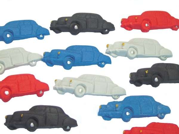 Inkedcars style 2 LI If you are looking for something for the keen car enthusiast in the family then we are sure that these novelty cars will please. Packs contains a mix of red, navy, black and grey with the option of alternate colours available on request. 12 mixed coloured novelty edible cars ideal cake decorations and cupcake toppers Available in two styles in red, black, navy and grey Approx Size - Style 1 : 6.5cm to 2cm Approx Size - Style 2 : 6 cm to 2cm