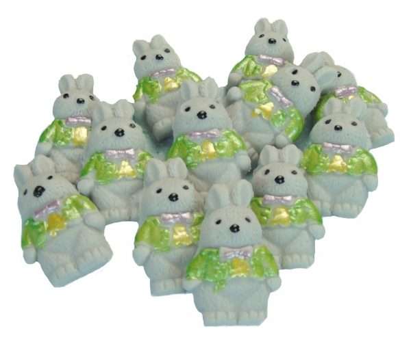 Inkedgrey rabbits1 LI If you are looking for something for your baby shower, birthday or Easter bakes? Then these edible rabbits are ideal. These are available in two colours, cream and brown. 2 cute Edible Baby Rabbits. These are great for birthdays, Easter and baby showers. Approx Size: 3.5cm tall