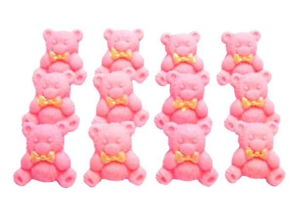 Inkedpink teddys LI These popular baby teddies are suitable for cupcakes toppers and are most used for birthdays, baby Shower and Christenings. Available in a selection of colours and mixes they are sure to please. 12 Edible Coloured Teddy Teddies Baby Shower Cupcake Toppers Approx Size 2.2 cm tall