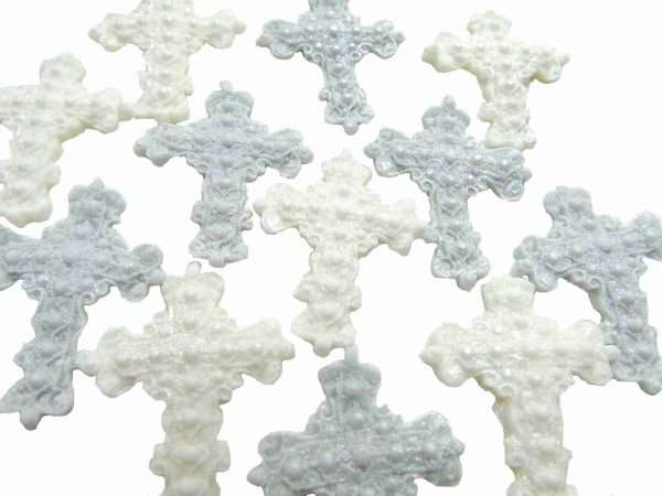 Inkedsilver20white20croses LI scaled Something for your Easter Bakes Lovely, glittered crosses cupcake toppers and or Cake decorations. Each is decorated with edible glitter to give them that extra sparkle. Edible glittered crosses Cupcake Cake Toppers will enhance your Easter bakes. All in silver and a white mix Approx Size: 4.5cm - 3.5 cm - Packs of 12