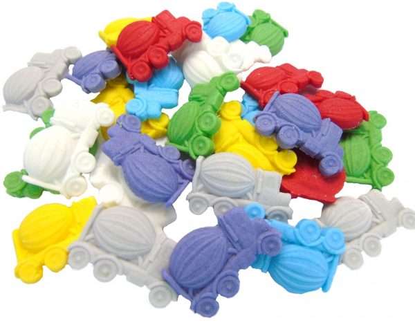 Inkedtrucks20ast1 LI If you’re looking for some cupcake confetti decorations in the shape of trucks? Then we know these are sure to please and a great hit at parties A colourful selection of novelty edible trucks.. Approx Size: 3cm to 2cm Available in a mix of red, blue, yellow, green, grey, purple and white  