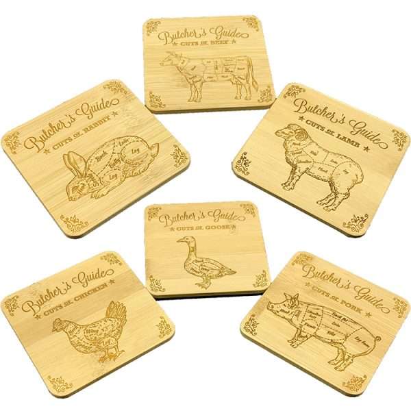 butchers coasters D full set The coasters have a diagram of various animals showing the names of the various meat cuts